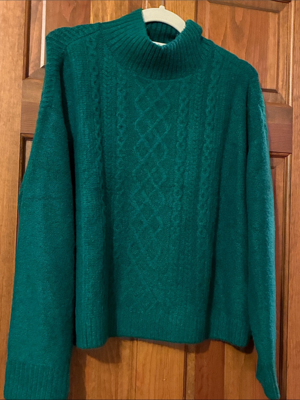 LOFT Emerald Green Cable Knit Turtleneck Sweater